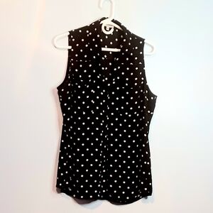 Express Portofino Polka Dot Sleeveless Blouse Size L | Black White Office Top